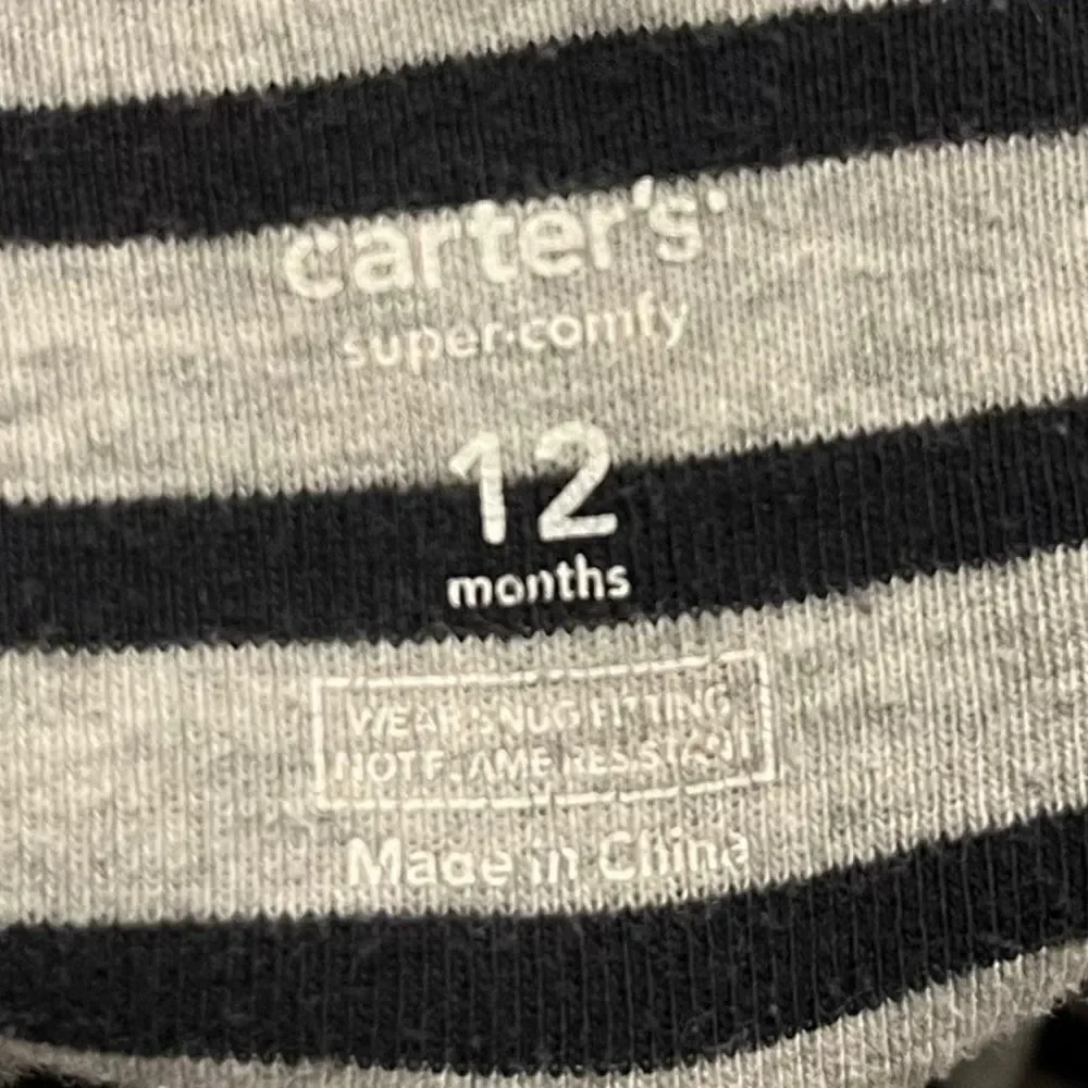 Carter’s Black, Gray & Red Striped One Piece Rock Guitar Pajamas 12 Months